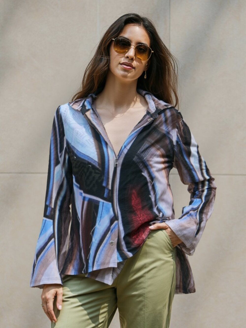 Frédérique Blue and Brown Abstract Mesh Jacket